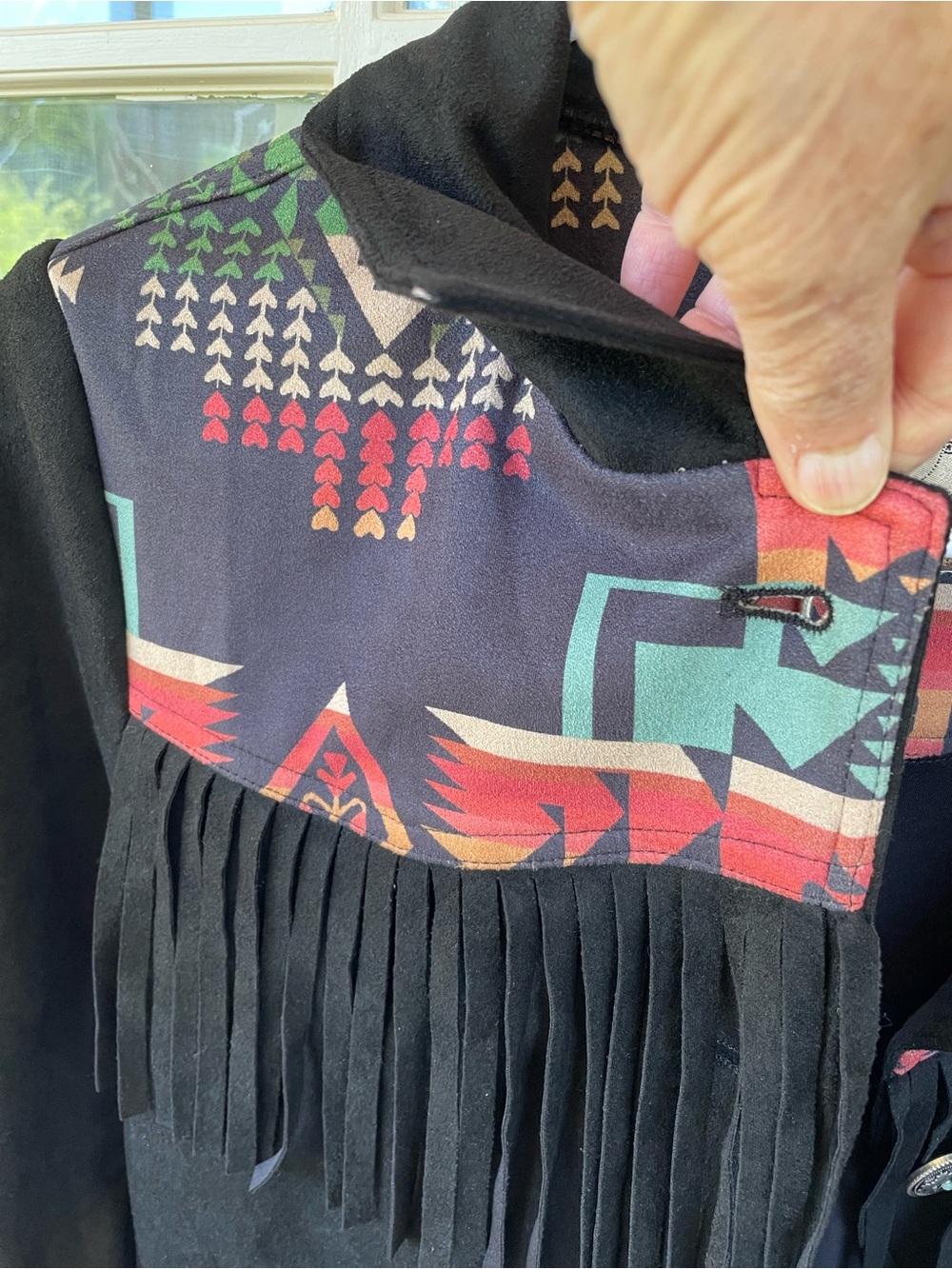 Fashion Express USA M Black Faux Suede Fringe Western Aztec Jacket Southwestern - Picture 5 of 8